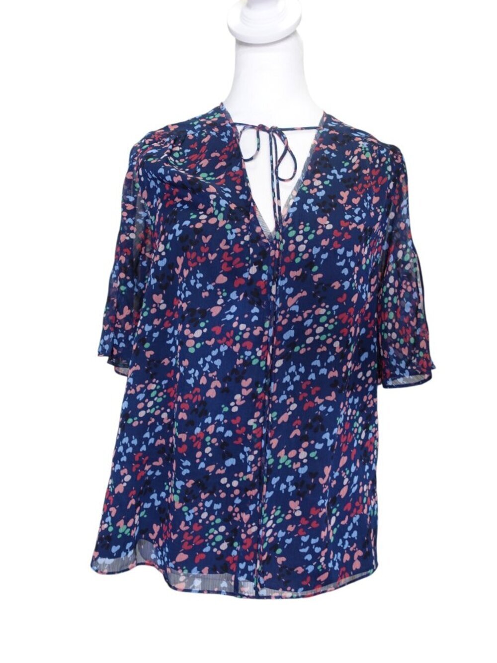 NWT TED BAKER London Neliann tie neck short sleeves blouse Navy love polyester